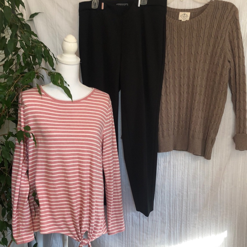 LOFT ST JOHNS BAY & NYCC sz LP & 12P pants & tops peach striped brown cardigan